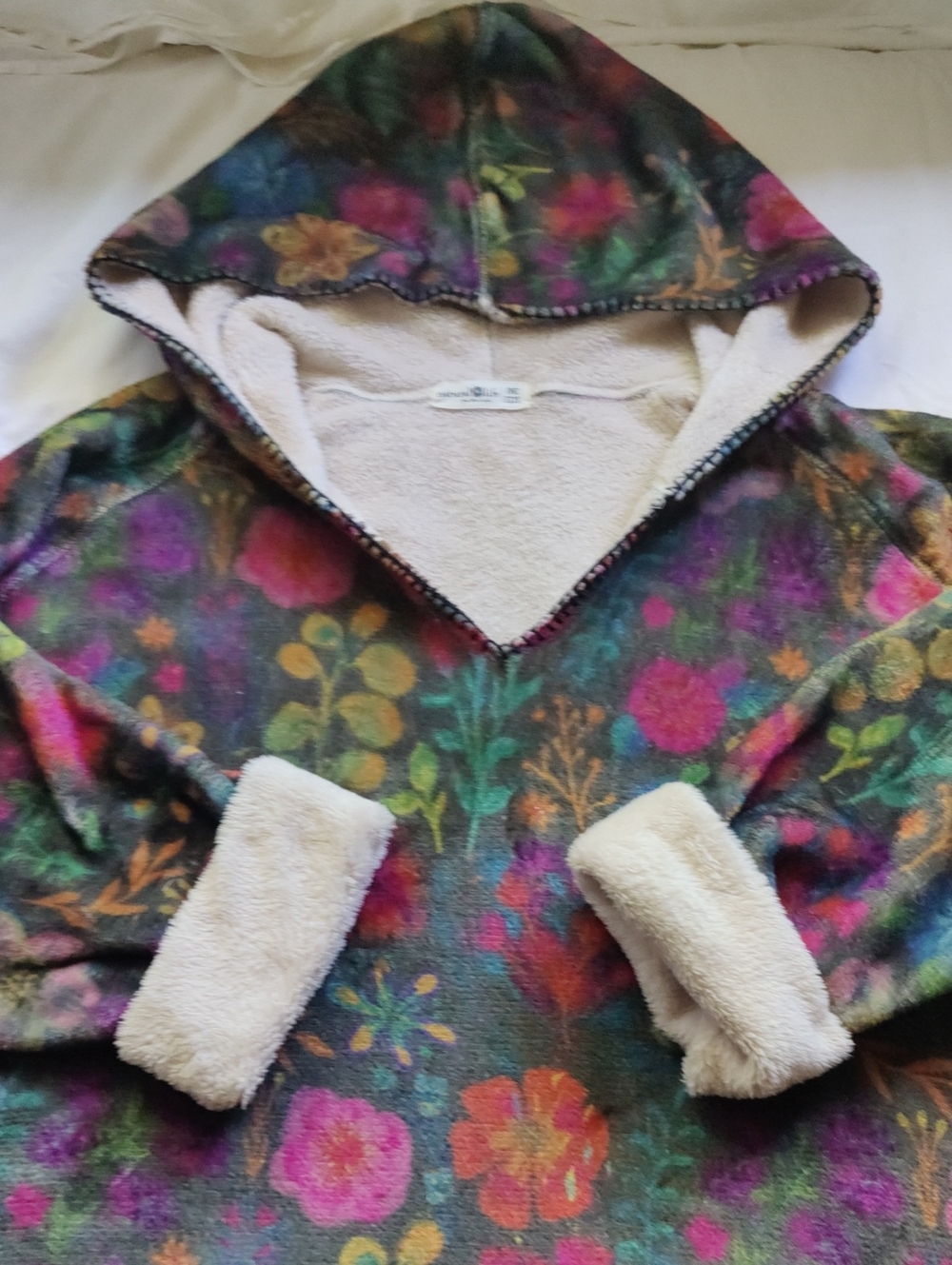 Natural Life Oversized Hoodie Snuggie With Plush Fleece Floral Pattern Colorful